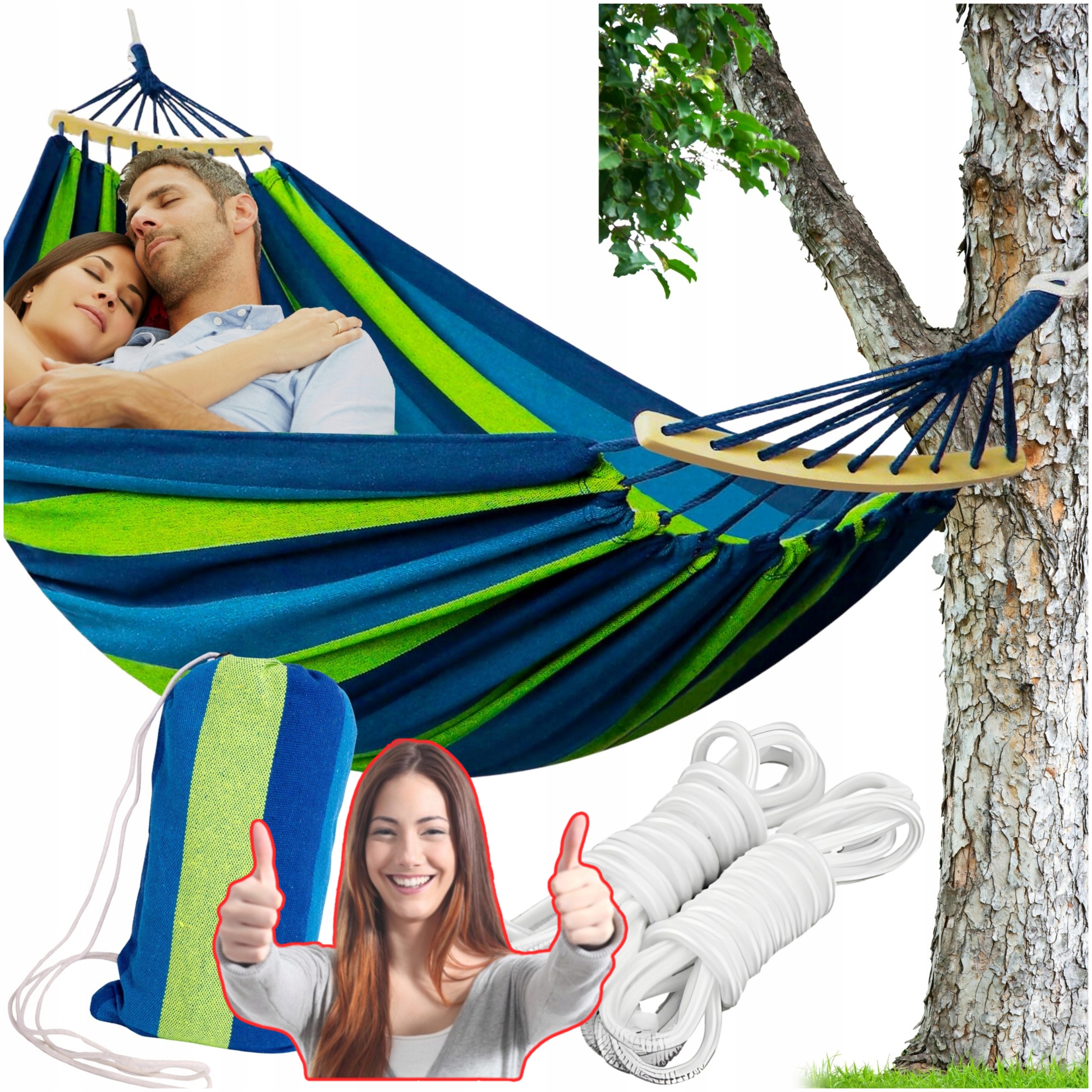 HAMAK OGRODOWY Z DRĄŻKIEM DO LEŻENIA LEŻANKA MOCNY TURYSTYCZNY ZESTAW XXL