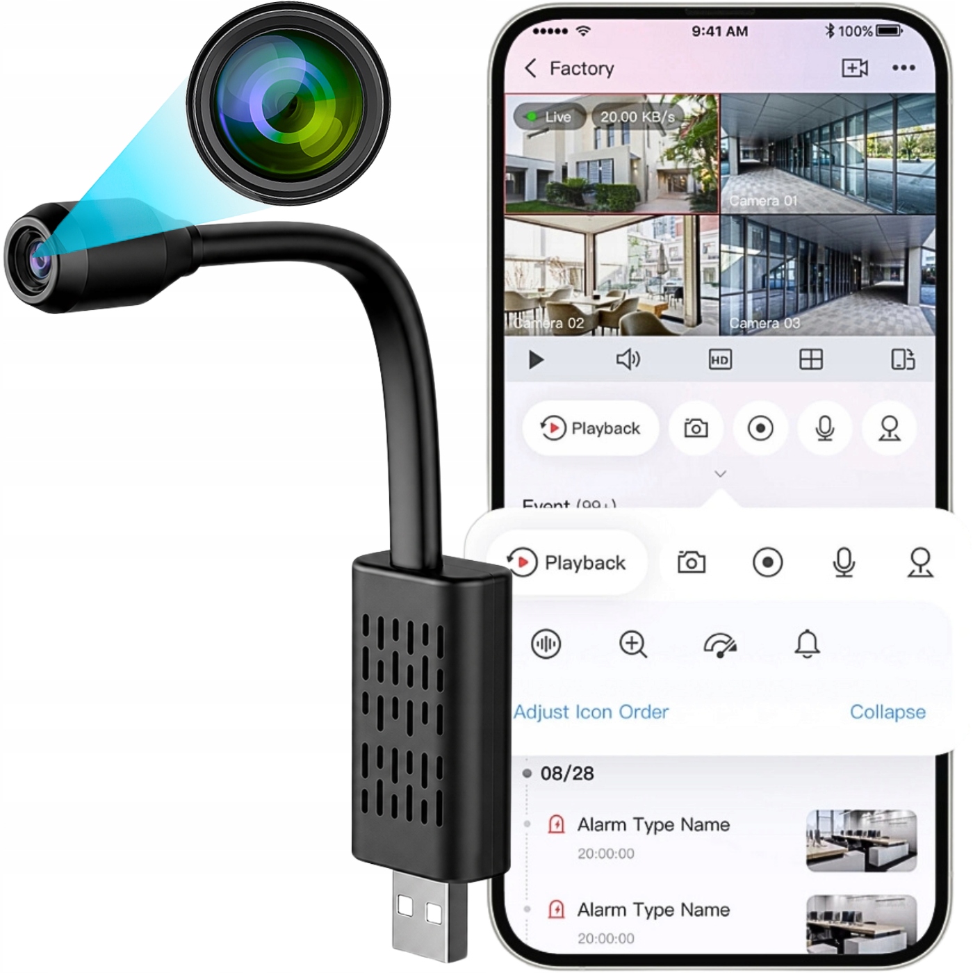 Mini Wifi Špionážní Kamera Skrytá Usb Android Vzdálený Náhled Pohybový Detektor