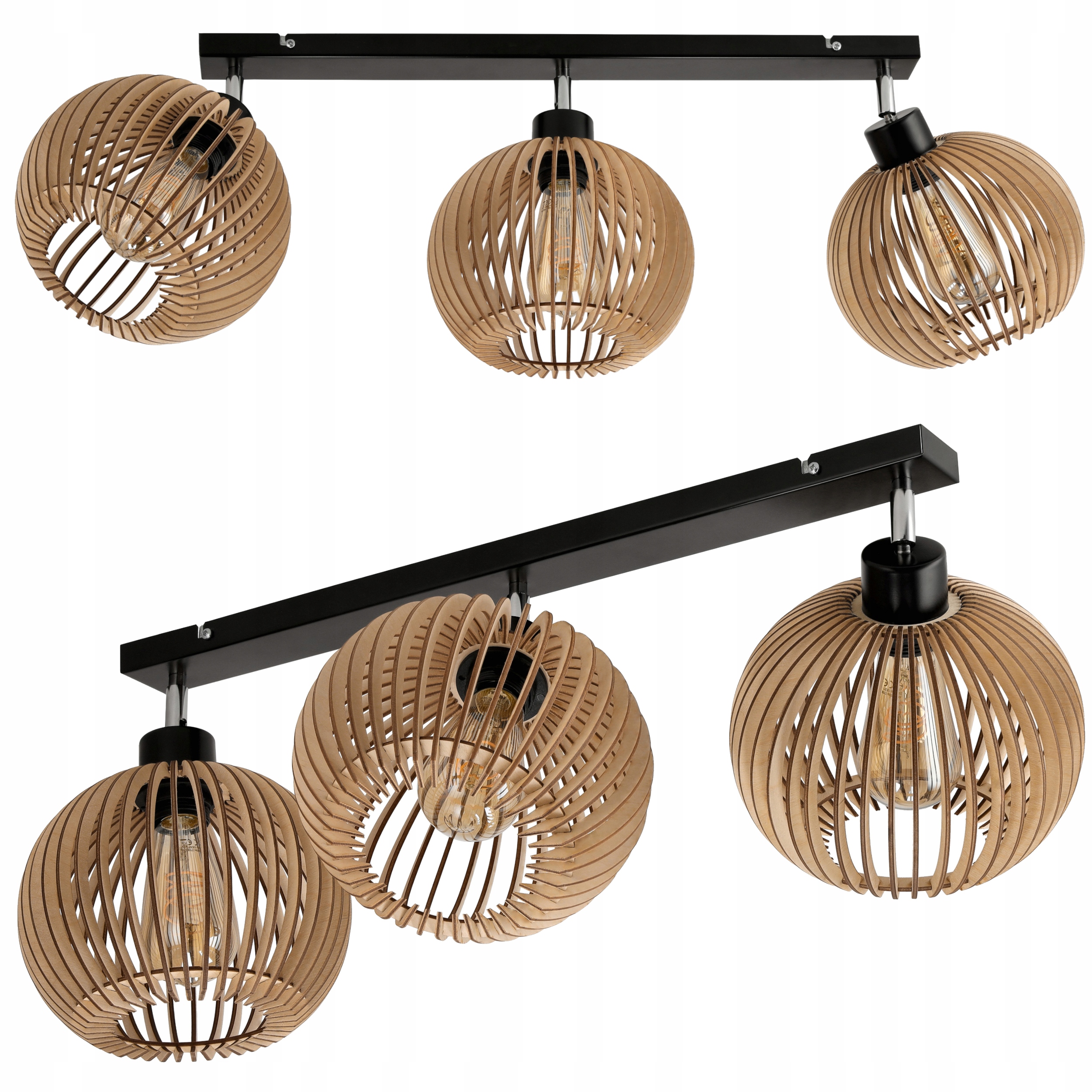 Lampa Sufitowa Żyrandol Led Regulowana Drewniana 3xE27 Do Salonu Kuchni
