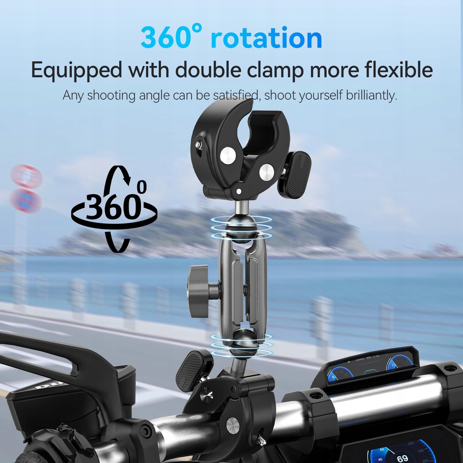 TELESIN Podwójny Uchwyt Rowerowy Motocyklowy Do GoPro DJI Insta360 Kamery — miniatura 2