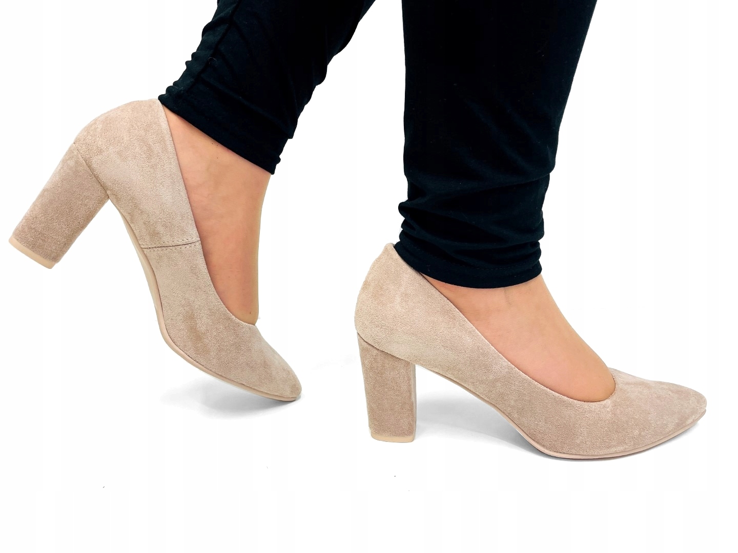 BEŻOWE SZPILKI NA SŁUPKU ZAMSZ BUTY NA OBCASIE 36