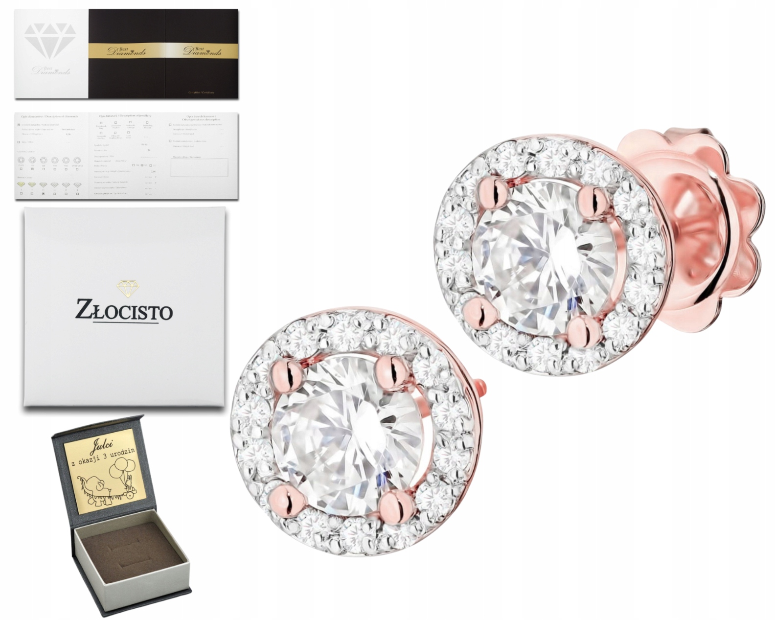 Růžové Zlaté Náušnice S Laboratorskými Diamanty, Dárek 585