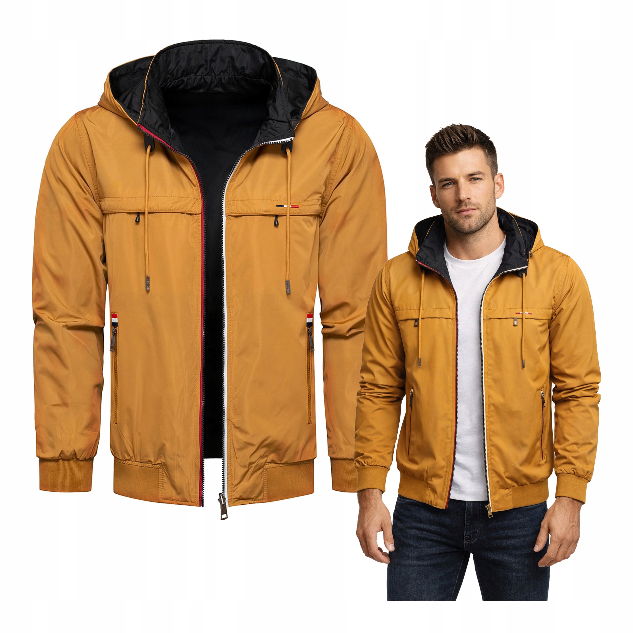 Pánská jarní větrová bunda oboustranná, hořčicová/černá, velikost L