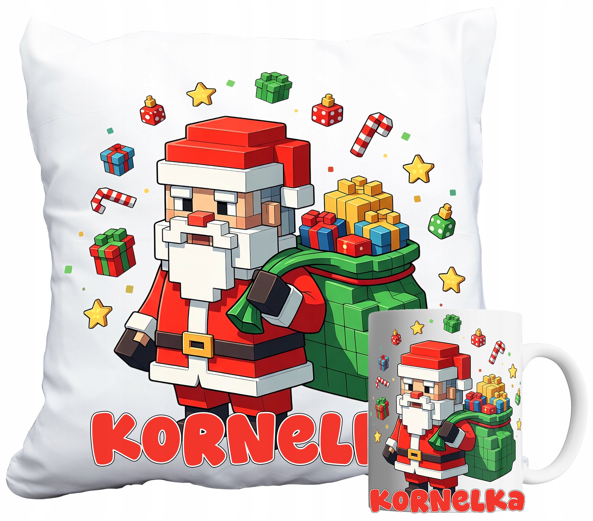 Sada Hrnek A Polštář Pixely Vánoční Svátky Dítěte Jméno