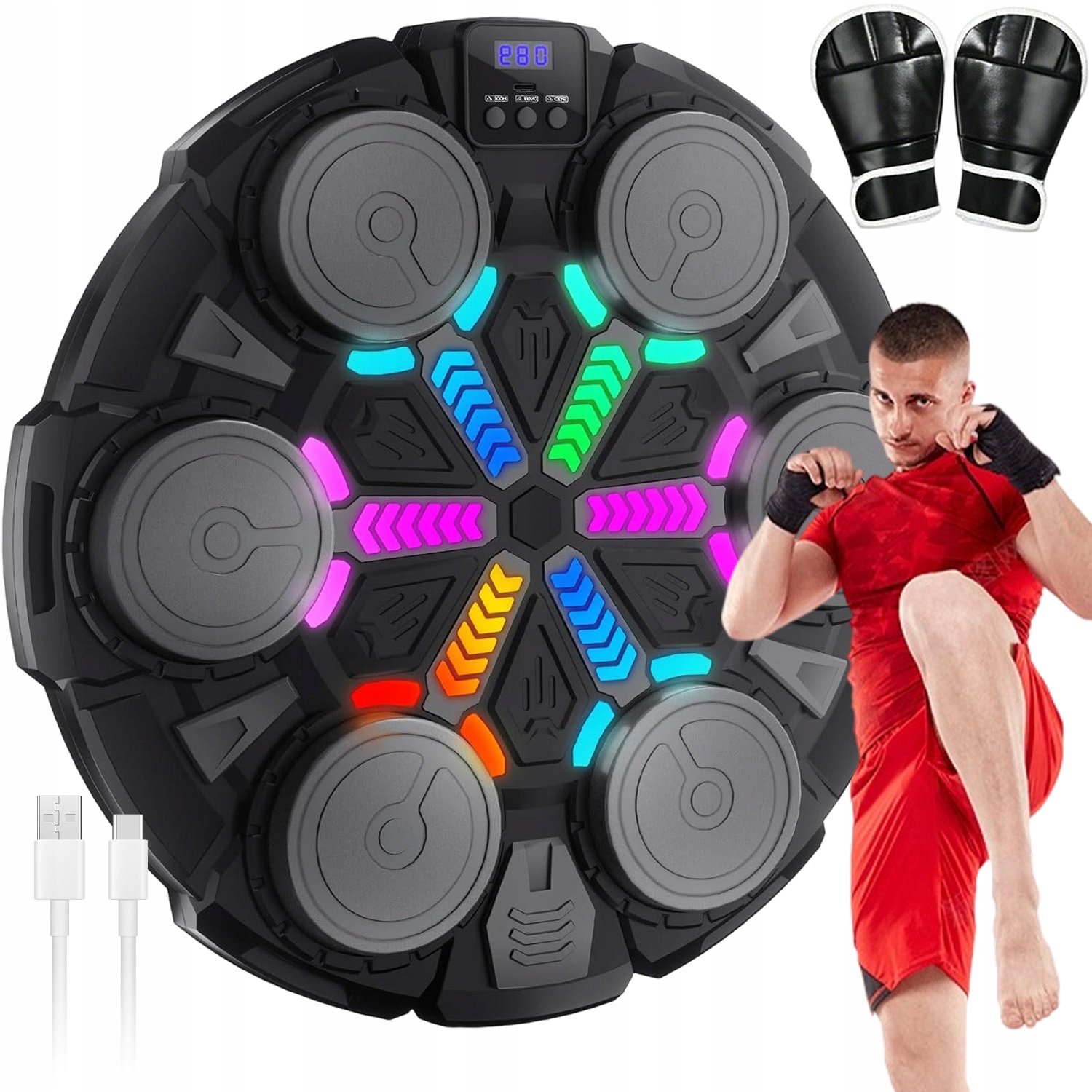 Interaktywny Trening Bokserski Led 3 Tryby Muzyka Bluetooth Fitness