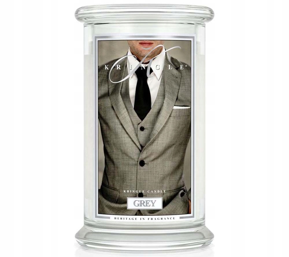 Grey Kringle Candle – velká klasická sklenice (624 g) se 2 knoty