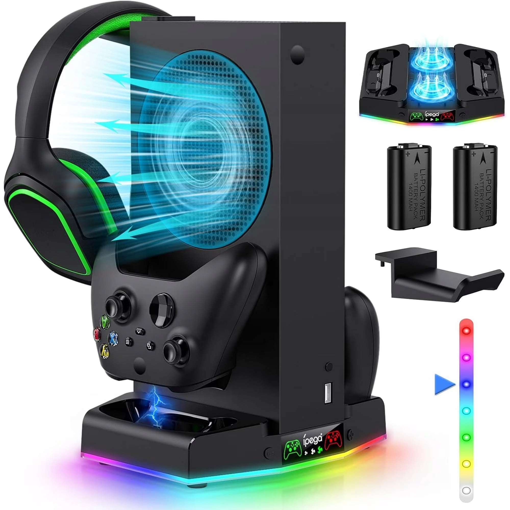 Podstawka chłodząca i stacja ładująca do konsoli Xbox Series S z RGB