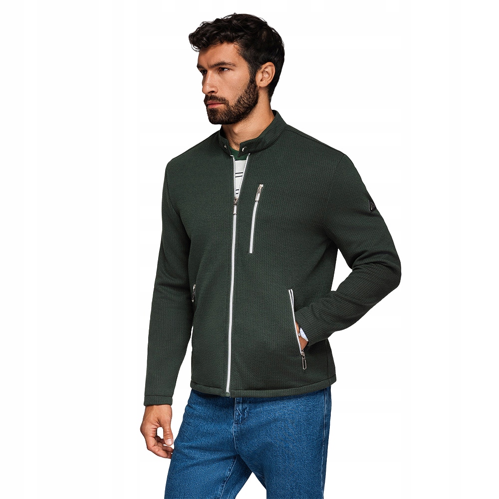 Strukturovaná pánská biker bunda se stojáčkem tmavě zelená V3 OM-JANP-0229 XL