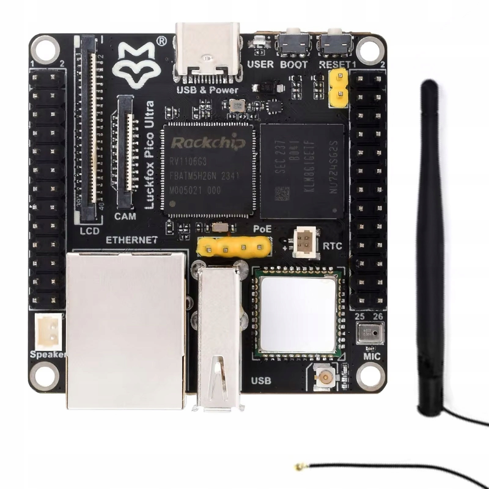 Luckfox Pico Ultra W WiFi Bt 8GB eMMC 256MB Ram 1TOPS Linux anténa