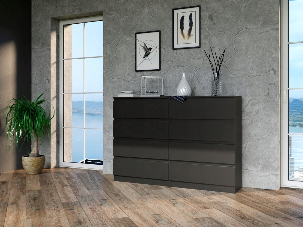 NOWOCZESNA DUŻA KOMODA CZARNA 140CM REGAŁ CZERŃ SZAFKA PÓŁKI SZUFLADY SALON Marka ATS