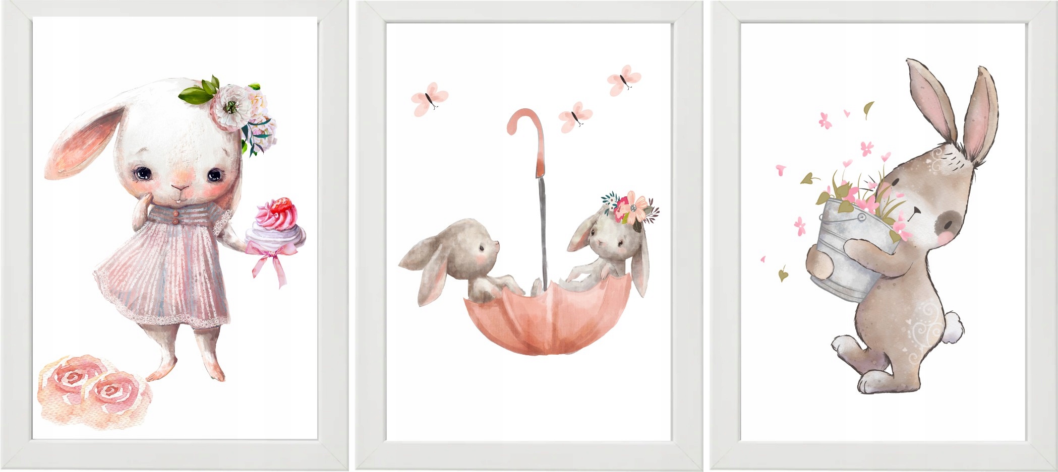 

Zestaw 3 Plakaty Dzieci A3+RAMKI króliczki pastel