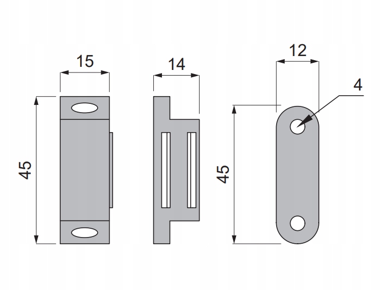 ZATRZASK MEBLOWY MAGNES ZATRZASK MAGNETYCZNY DO DRZWI MOCNY SZARY POPIEL Długość 45 mm