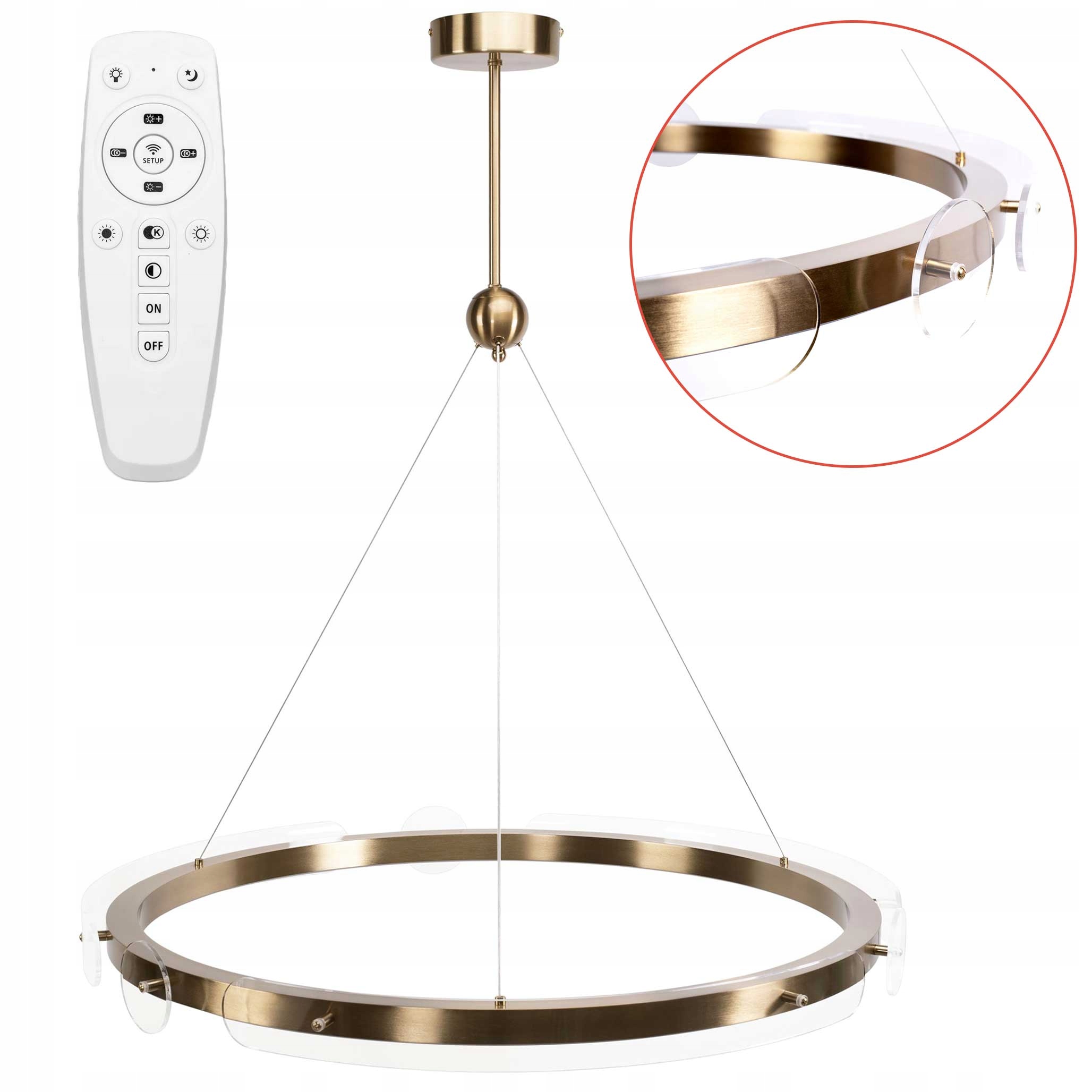 Zlatá závesná Led lampa Stropné Svietidlo Kovová Ring Zlatá Kartáčovaná Diaľkový Ovládač