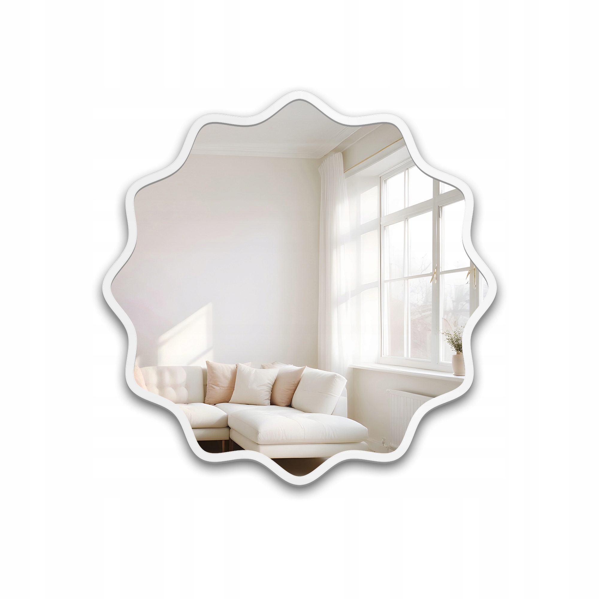 Nástěnné Zrcadlo Aquarelle Naya v bílém vlnitém Mdf rámu, průměr 180 cm