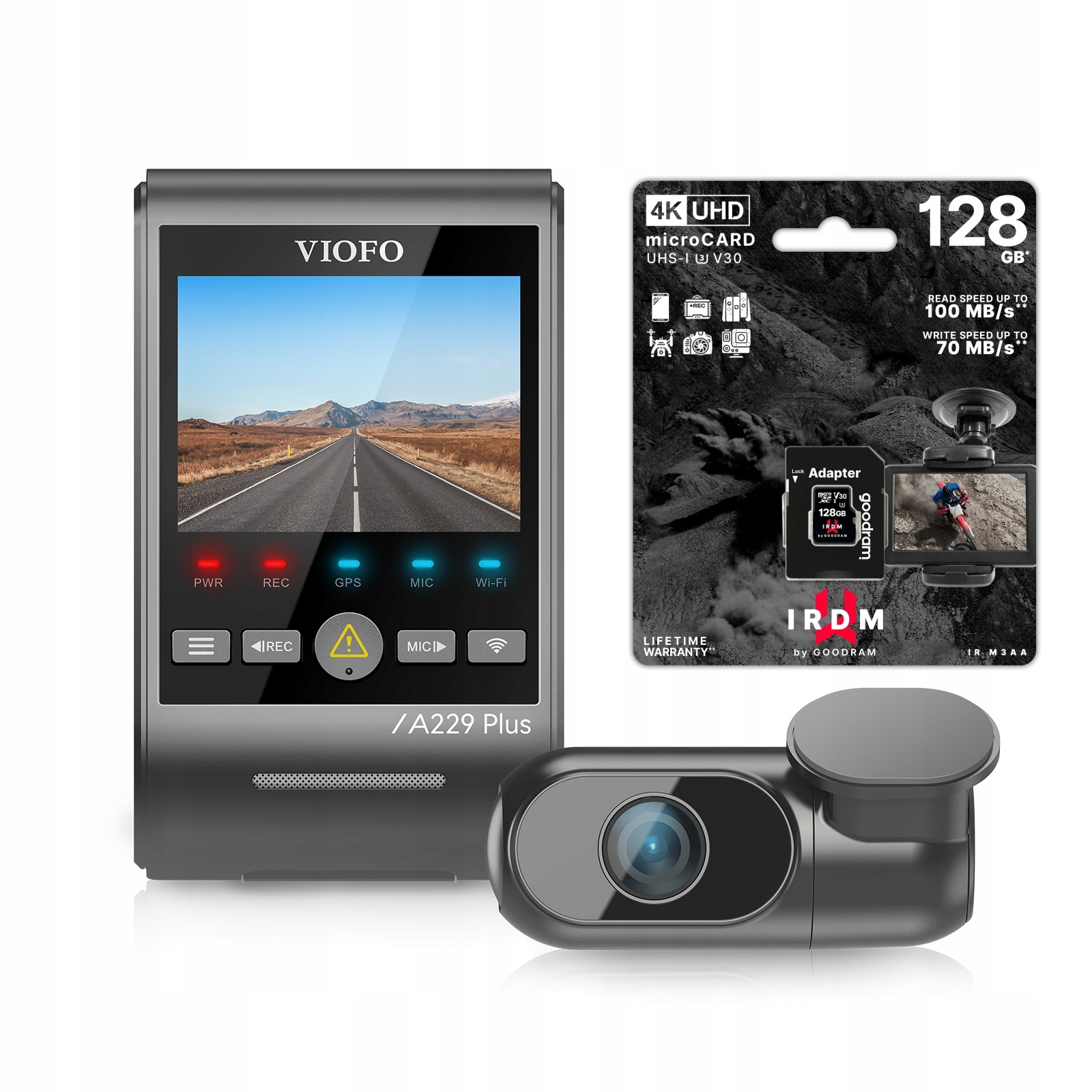 KAMERA SAMOCHODOWA VIOFO A229 PLUS 2CH HDR GPS WIFI + KARTA IRDM 128GB