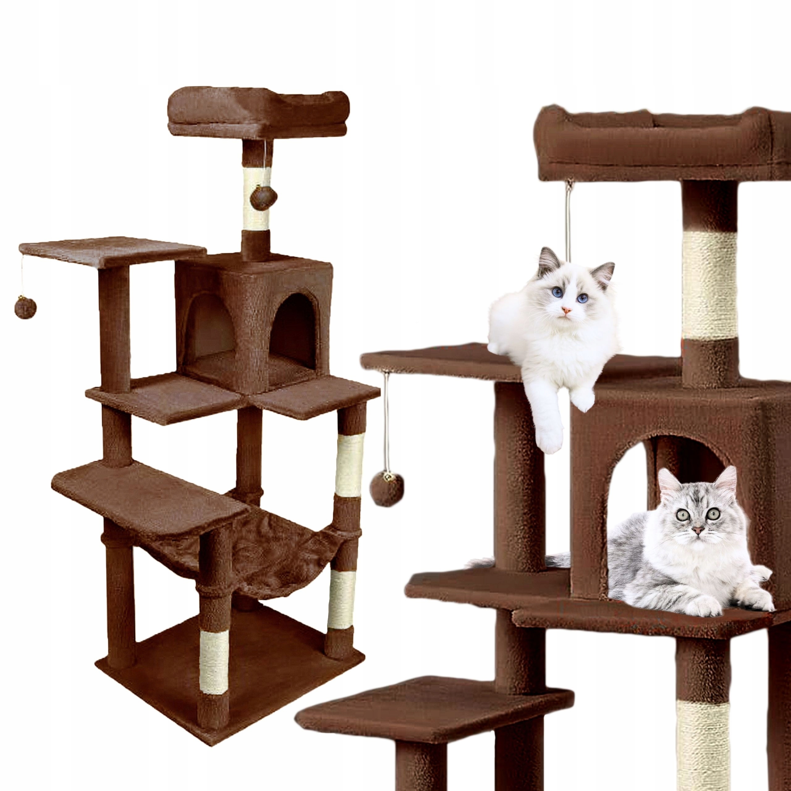 Levně Škrabadlo pro kočky Gaczoo velké věžové pelíšek hnědé 55 x 45 x 143 cm