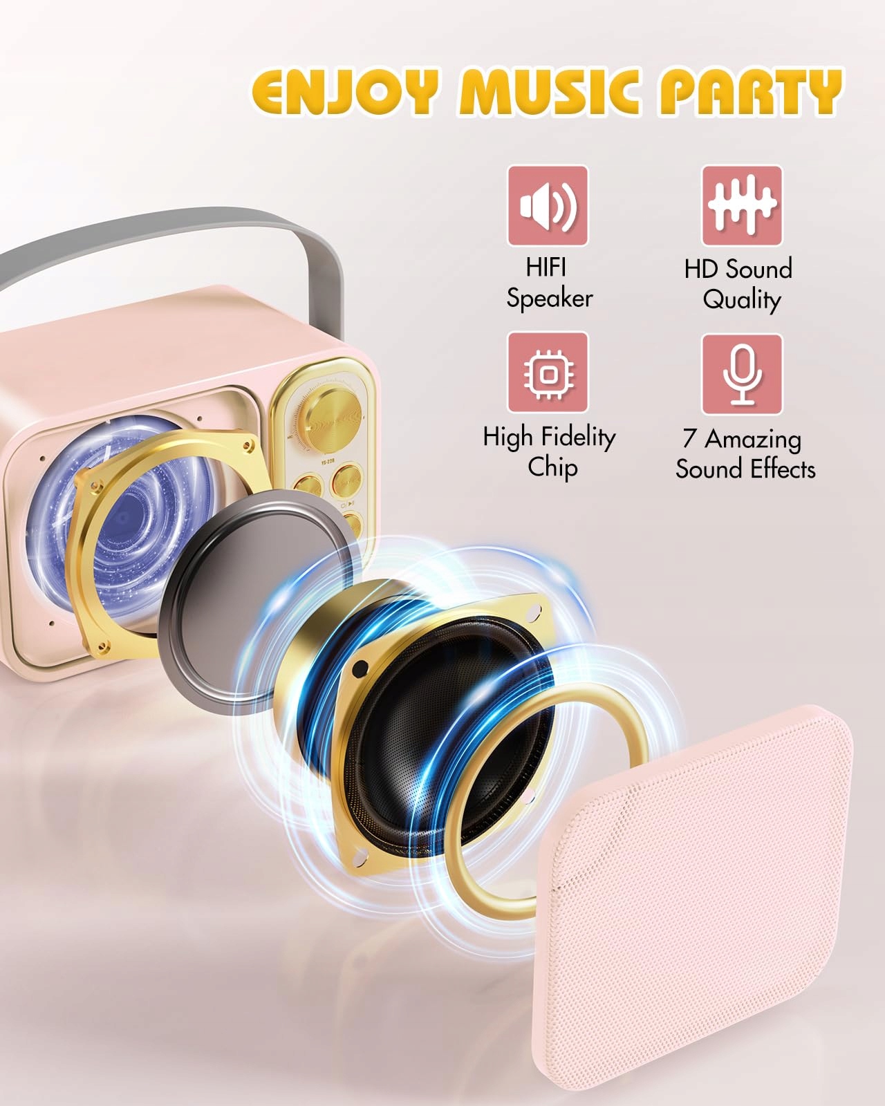BESCOST Karaoke Zestaw Bluetooth Dla Dzieci i Dorosłych z 2 Mikrofonami — miniatura 3