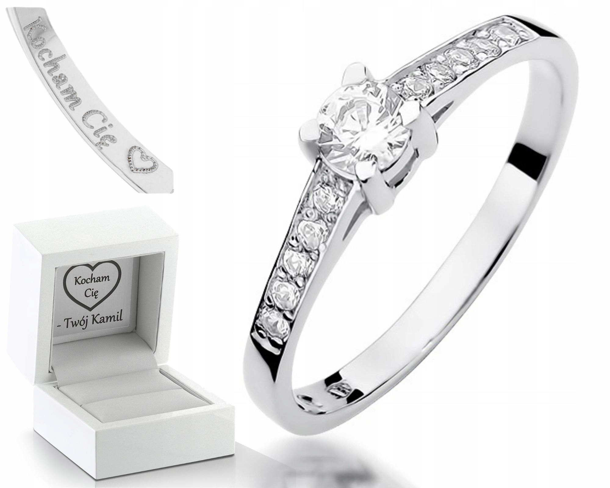 Prstýnek Z Bílého Zlata S Diamanty 0,44 Ct Gravírování