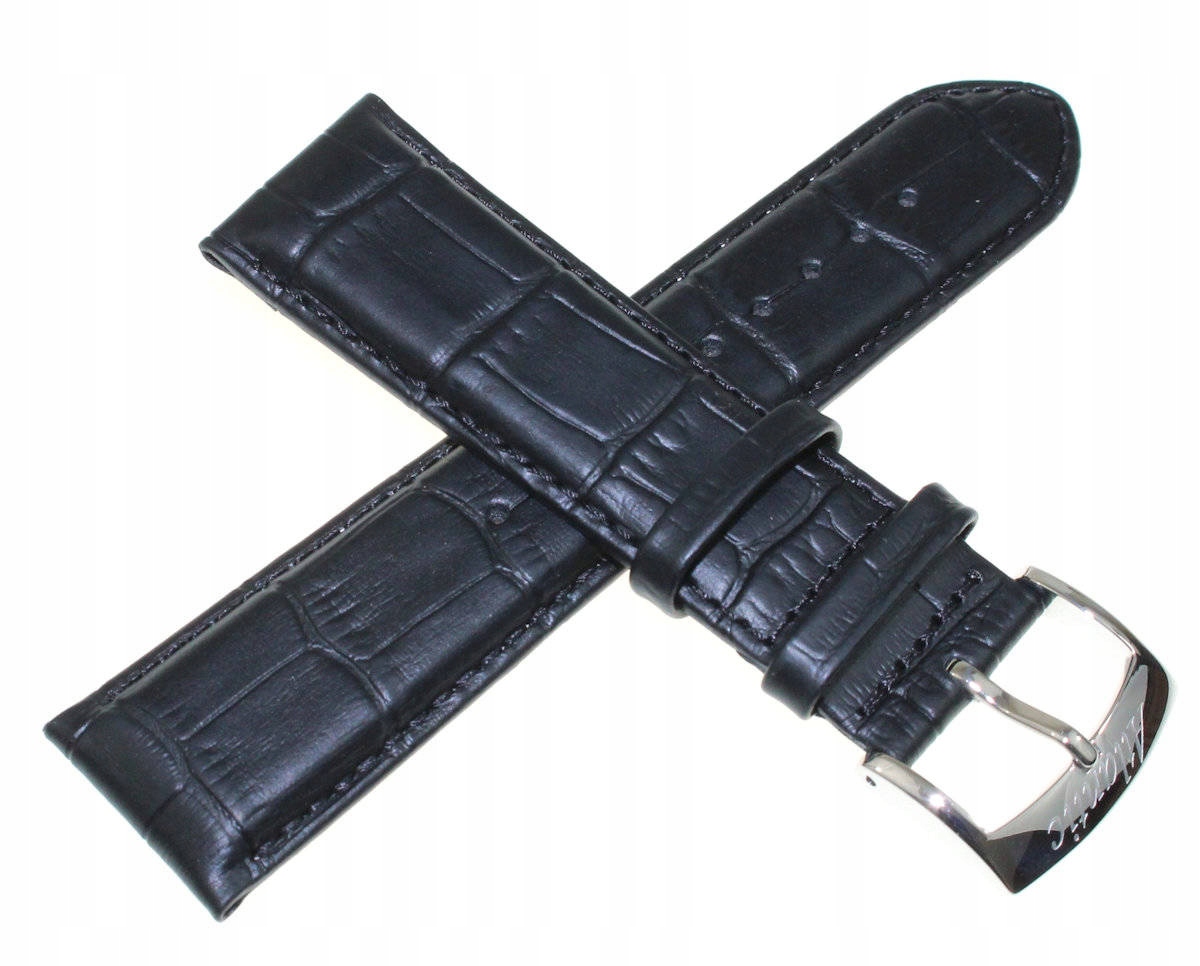 Černý Matný Kožený Řemínek Pro Hodinky Atlantic 24 mm Krokodýl