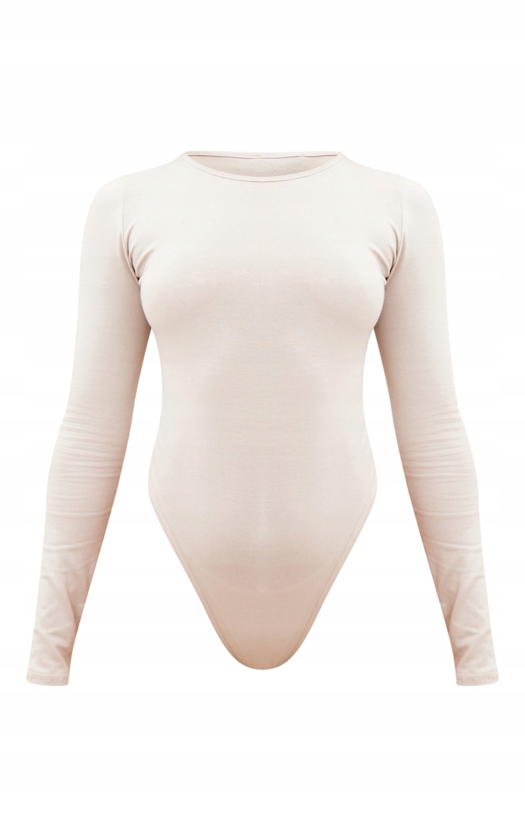 PRETTYLITTLETHING BODY BEŻOWE GŁADKIE DŁUGI RĘKAW RS D572103 Dekolt okrągły