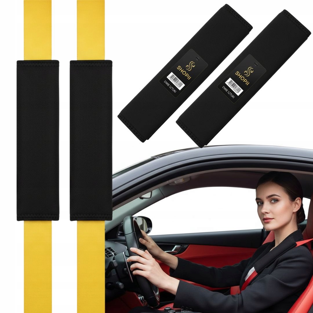 2x Nakładki Na Pasy Bezpieczeństwa Pokrowce Osłony Miękkie Trwałe Mocne Blk