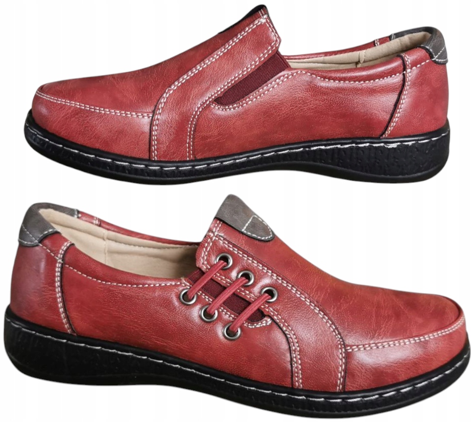Buty damskie Czerwone półbuty skóra roz. 41