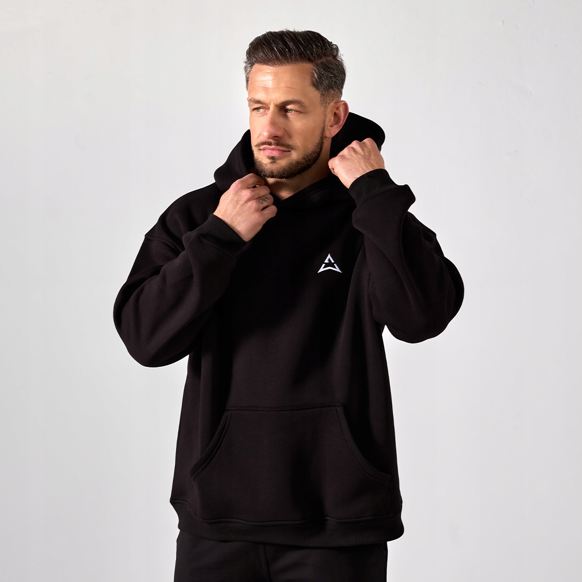 Allwear Bluza Męska Czarna Z Kapturem Kangurek XL Bawełniania Logo