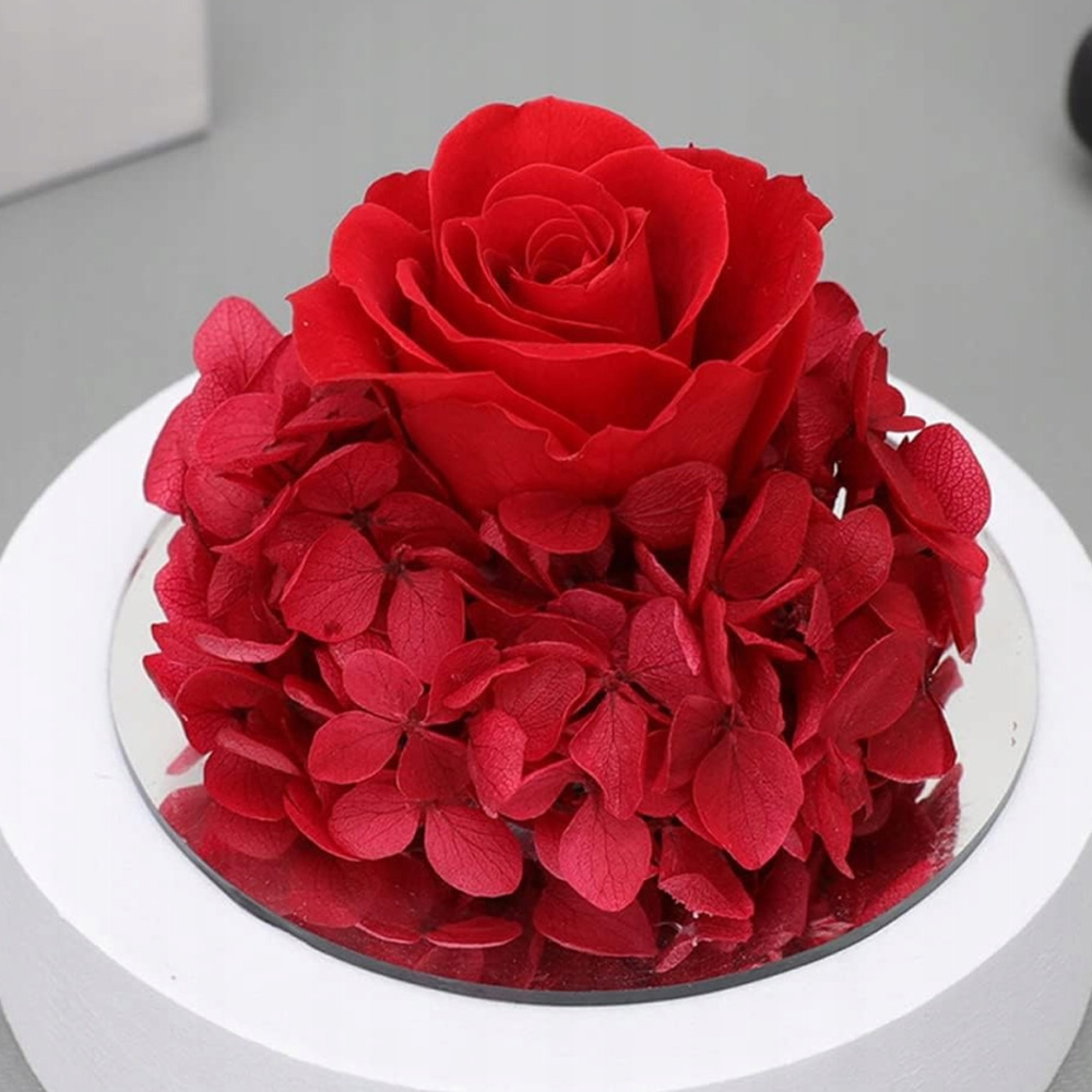 WIECZNA RÓŻA W SZKLE ZE ŚWIATŁEM LED POSTAĆ ANIOŁA PREZENT NA DZIEŃ MATKI Wysokość 12 cm