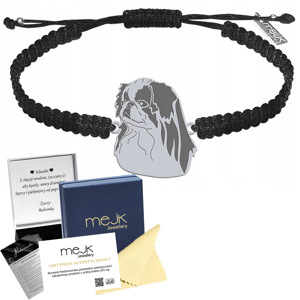 Stříbrný náramek s čínským psem 925 Makramé Dárek Gravírování Bonus
