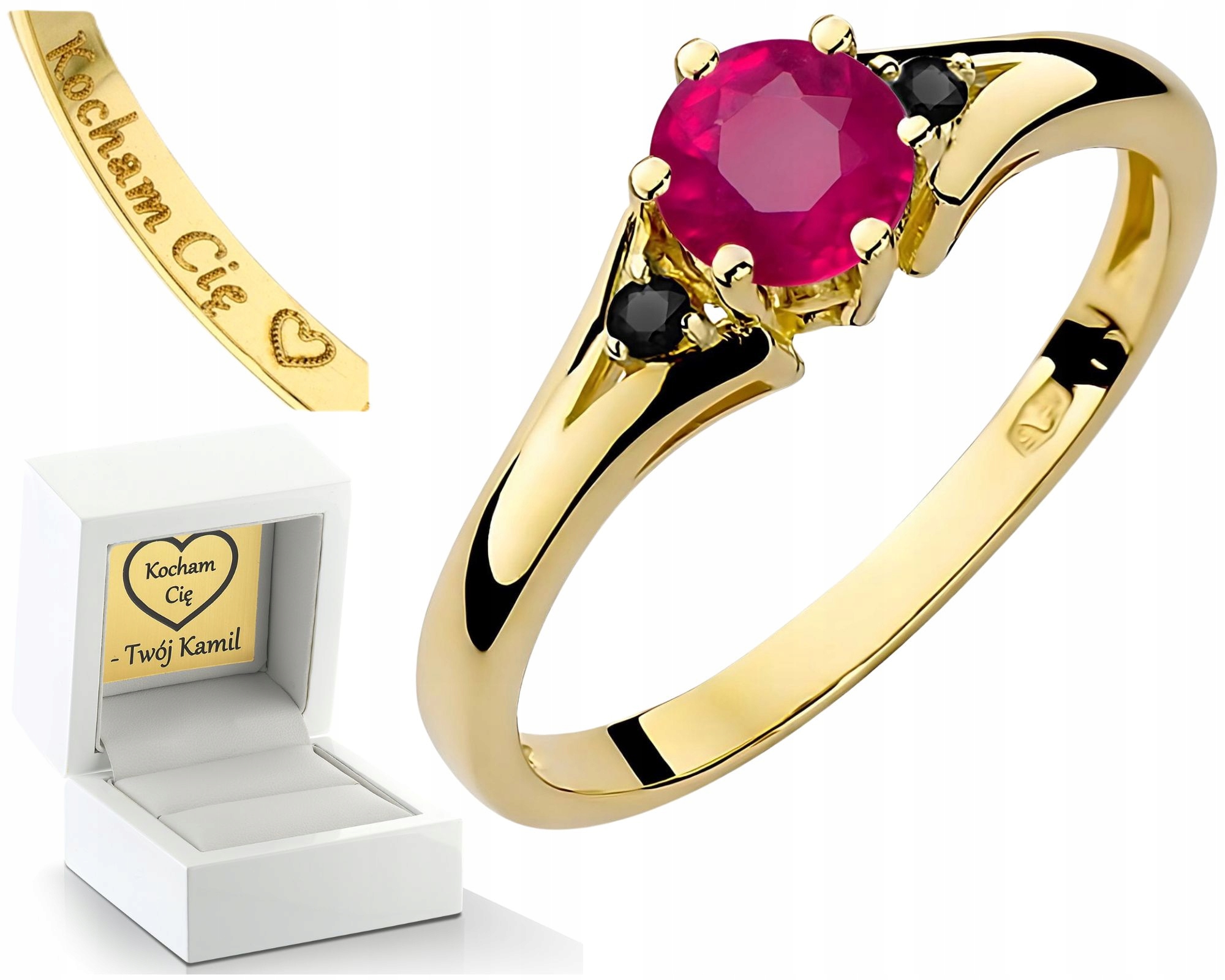 Prstýnek S Rubíny A Černými Diamanty, Zlatý Dárek 585