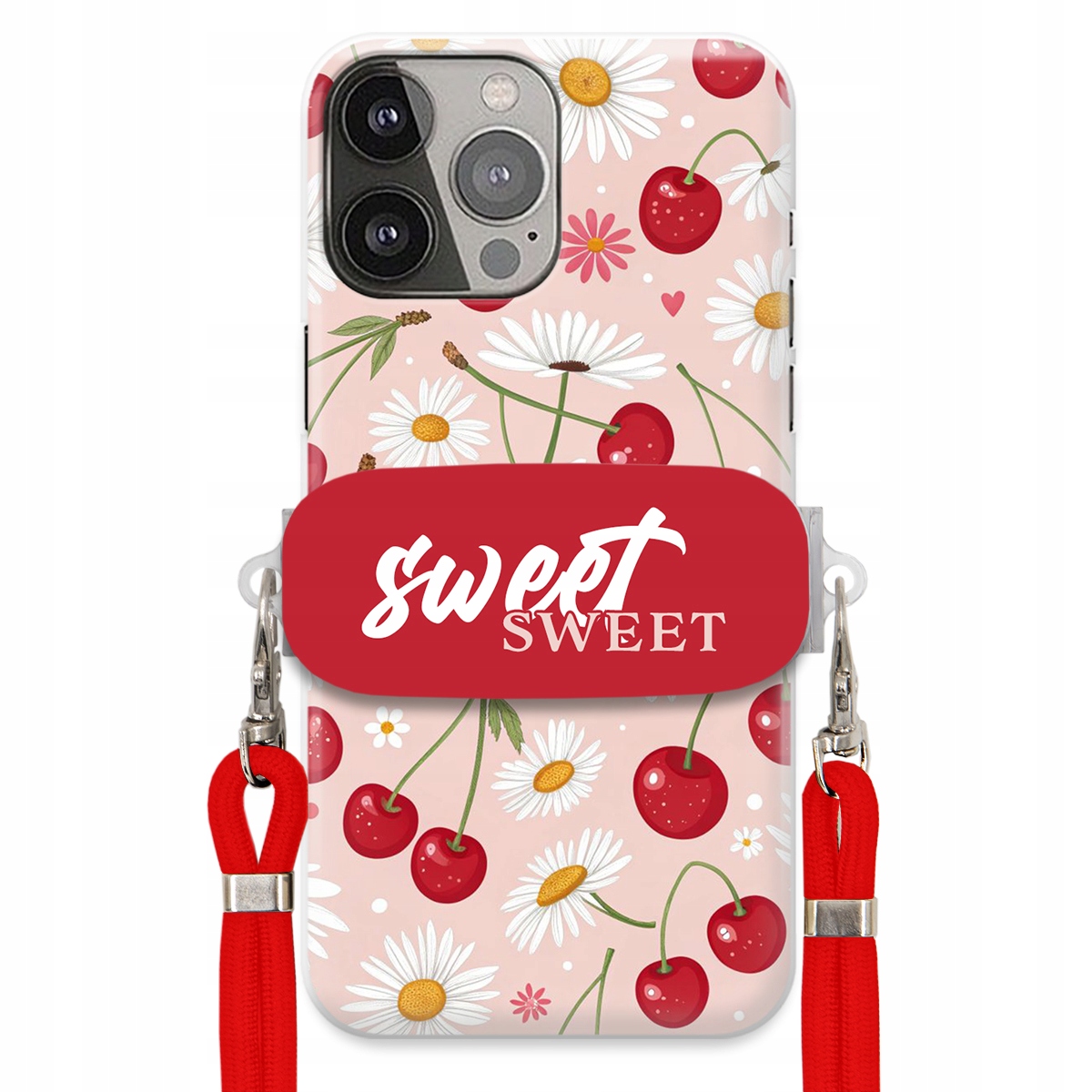 Pouzdro pro iPhone 13 Pro Max Červené vodítko Držák Sweet Sweet Višňový Květ