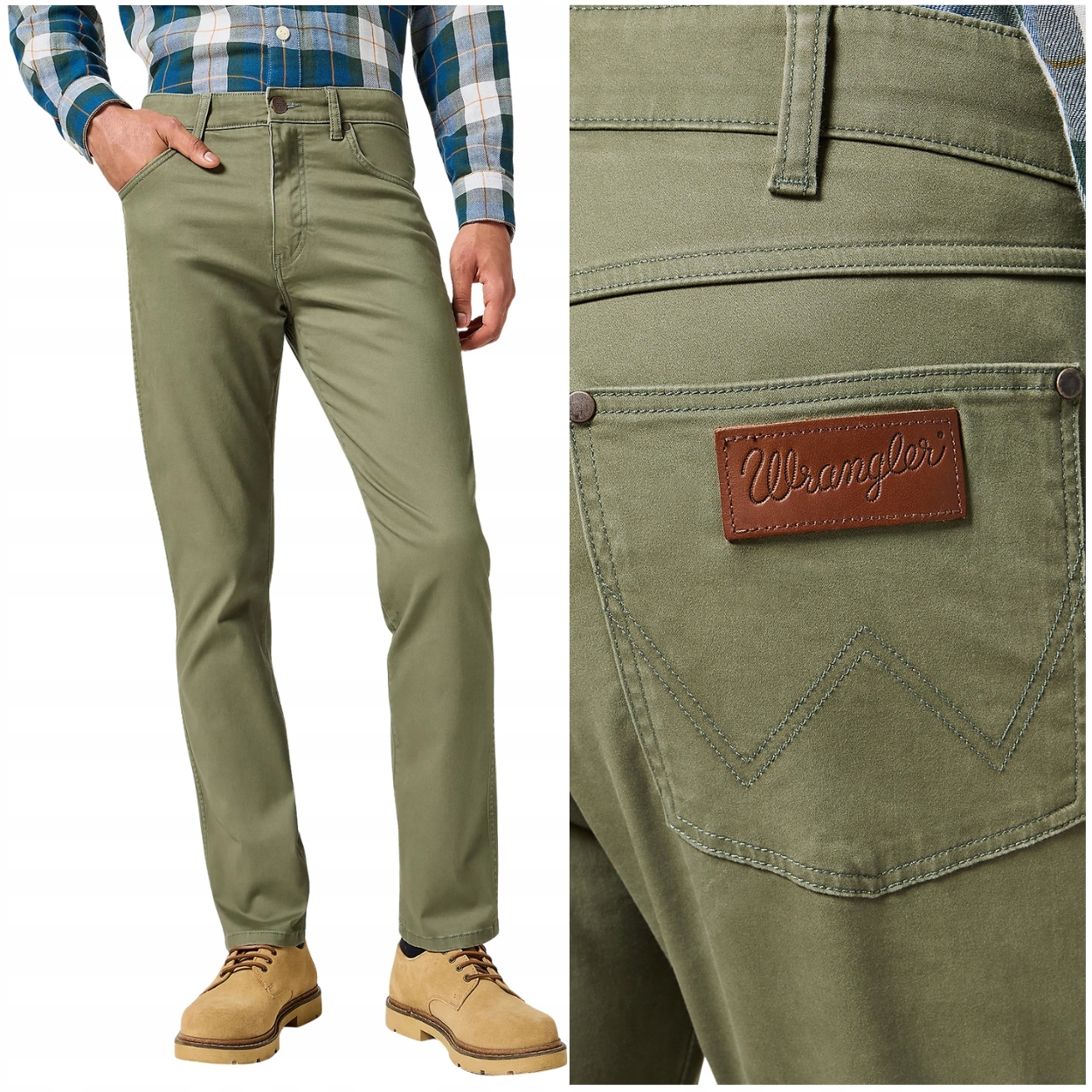Wrangler Larston slim Olive přiléhavé zúžené látkové kalhoty W38 L32