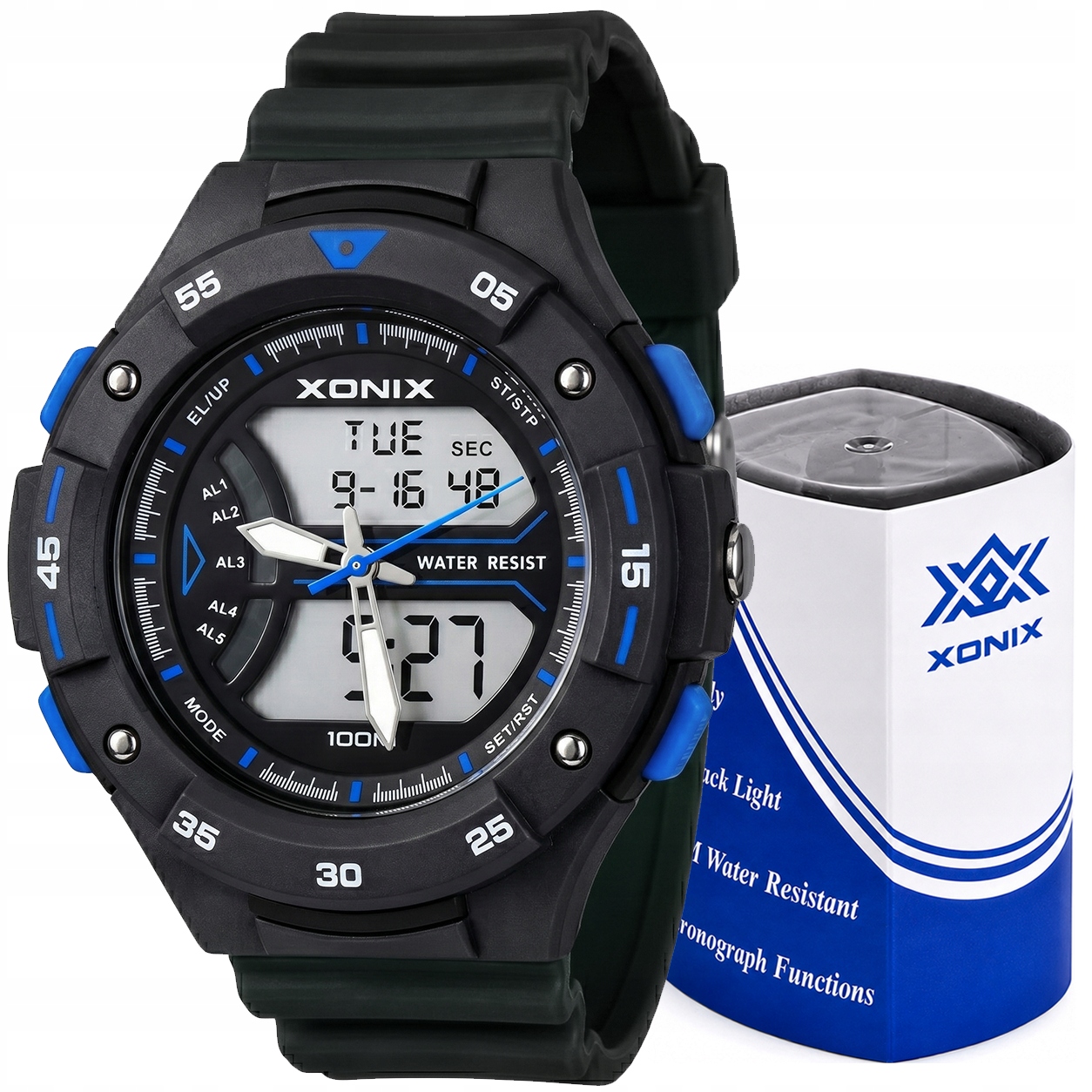 Hodinky Xonix analogově-digitální 10 Atm stopky časovač černé sportovní Vt 006