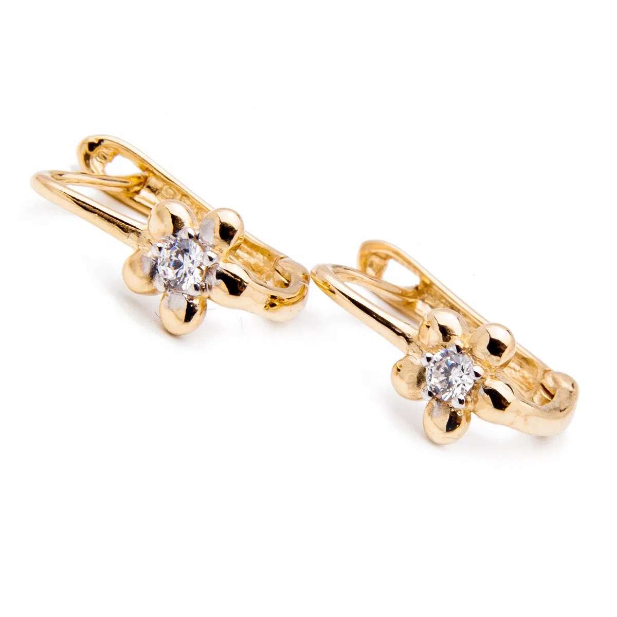 Zlaté náušnice 585 Květina se zirkonem pro malou slečnu