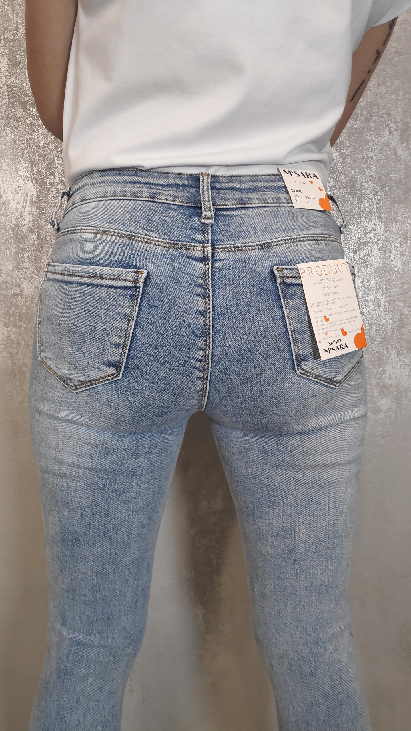 Jeansy damskie spodnie jeansowe rurki z nadrukiem Materiał dominujący bawełna