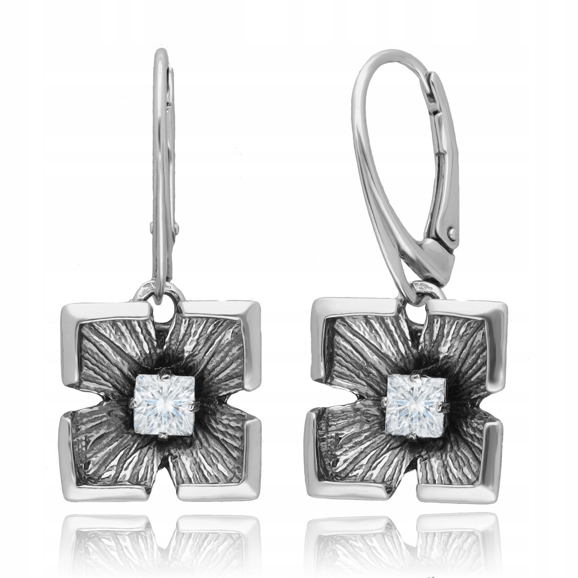 Stříbrné Náušnice S Oxidovaným Závěsem A Zirkony, Anglické Zapínání Ag925
