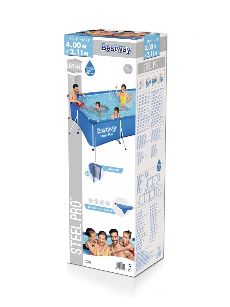 BASEN STELAŻOWY 400x211x81 BESTWAY 56405 STEEL PRO Kształt prostokątny
