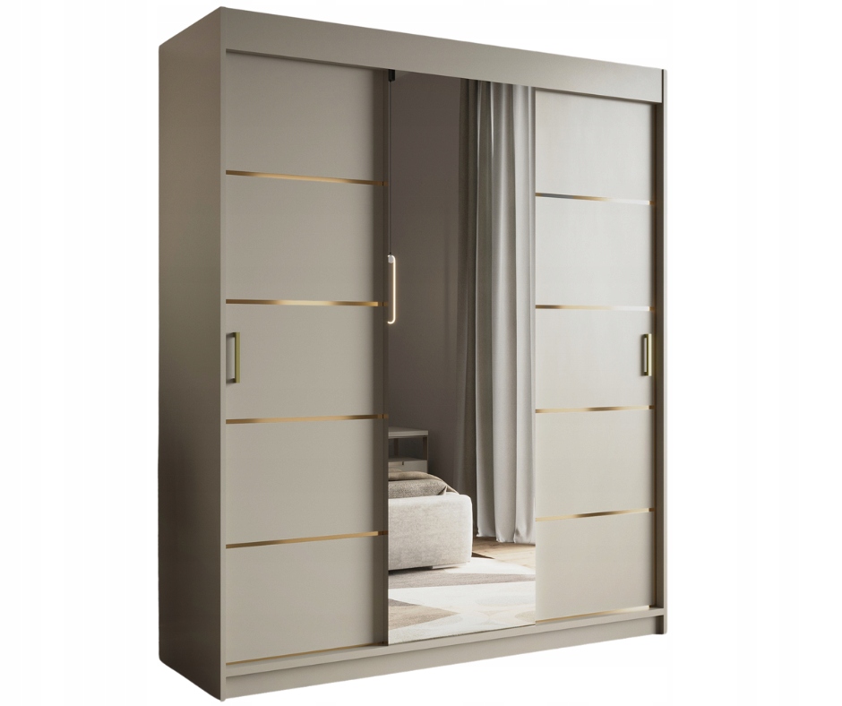 SZAFA PRZESUWNA 180 CM Z LUSTREM KASZMIR 1 Z PÓŁKAMI I DRĄŻKAMI W ZESTAWIE