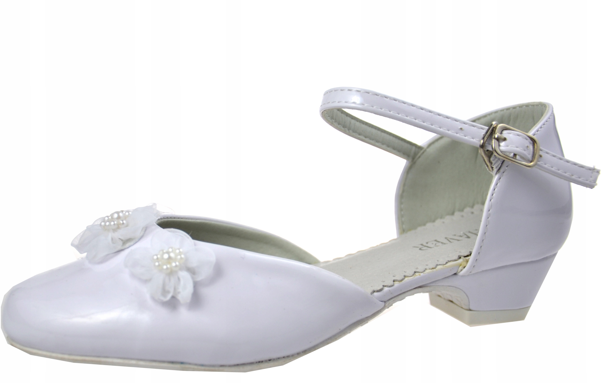 PANTOFELKI Komunia Mały obcas LAKIER TIUL BIAŁE 35 Kod producenta KOMUNIJNE