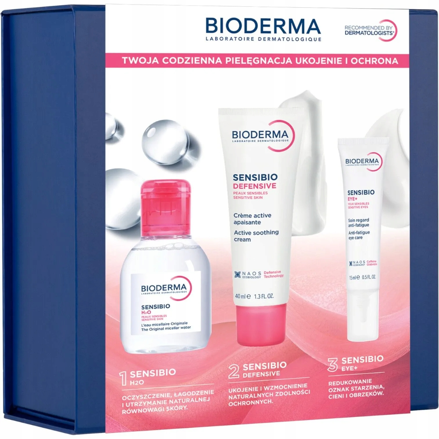 Bioderma Zestaw Sensibio Krem Defensive 40ml+ Krem pod oczy+ Woda micelarna