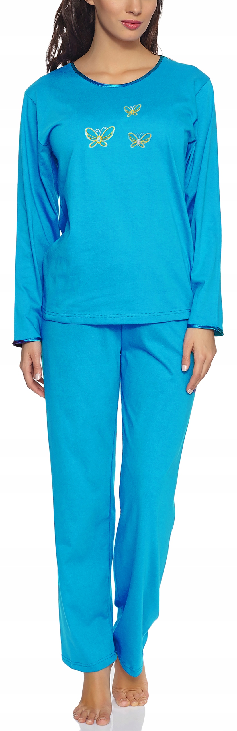 Dámské bavlněné pyžamo s dlouhým rukávem, tyrkysové, velikost L