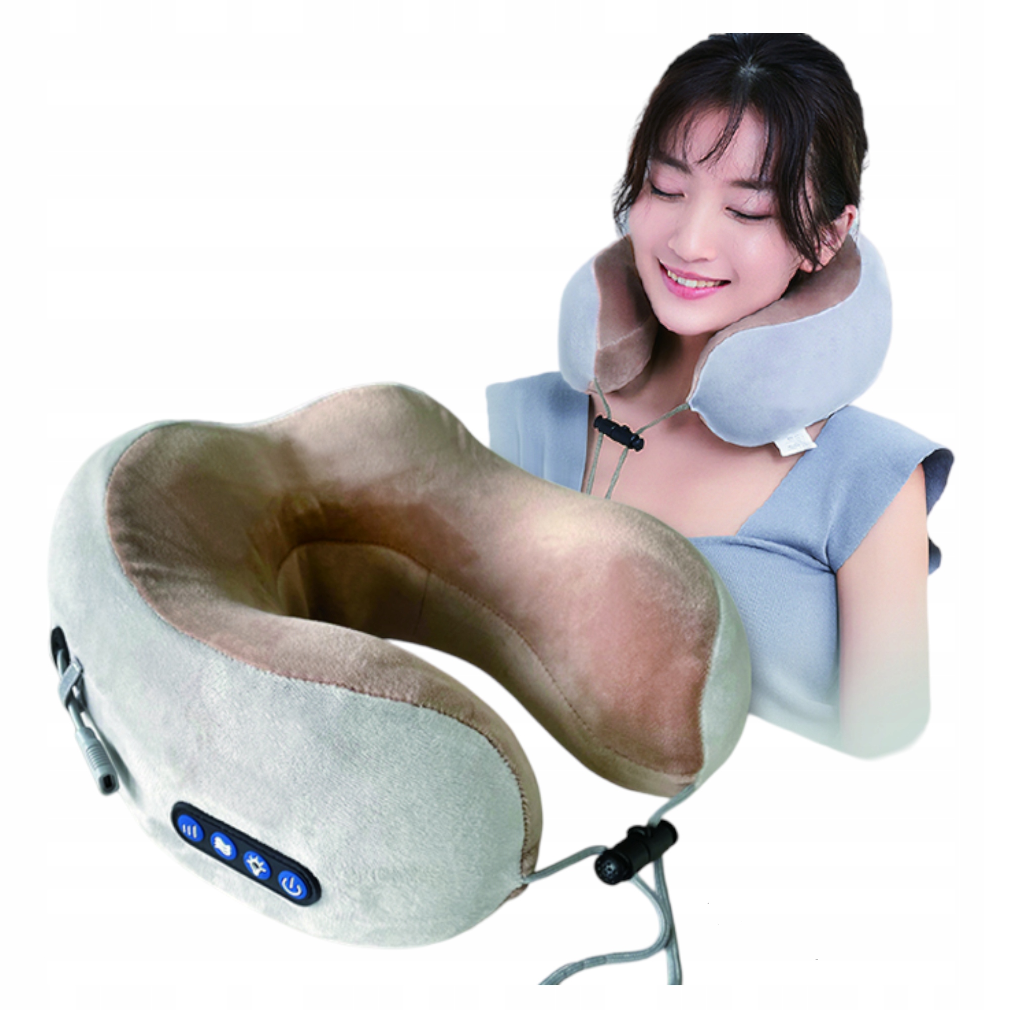 Poduszka podróżna na szyję Masażer karku Rogal do samolotu podróży zagłówek Kolor dominujący beże i brązy