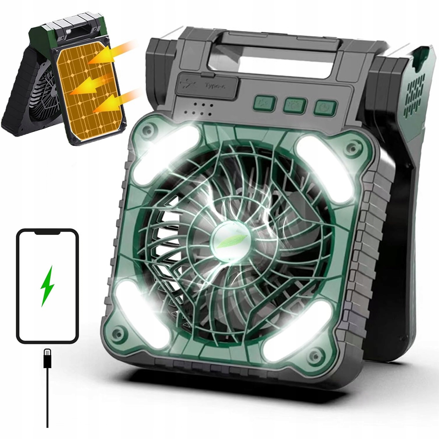 Solární kempingový ventilátor s Led lampou, přenosná solární lampa, skládací