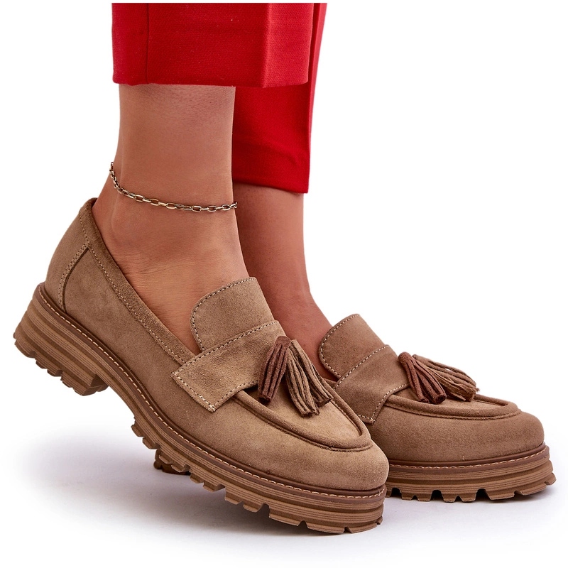 Dámské Semišové Mokasíny S Třásněmi Zazoo 3469, Béžové, Velikost 36