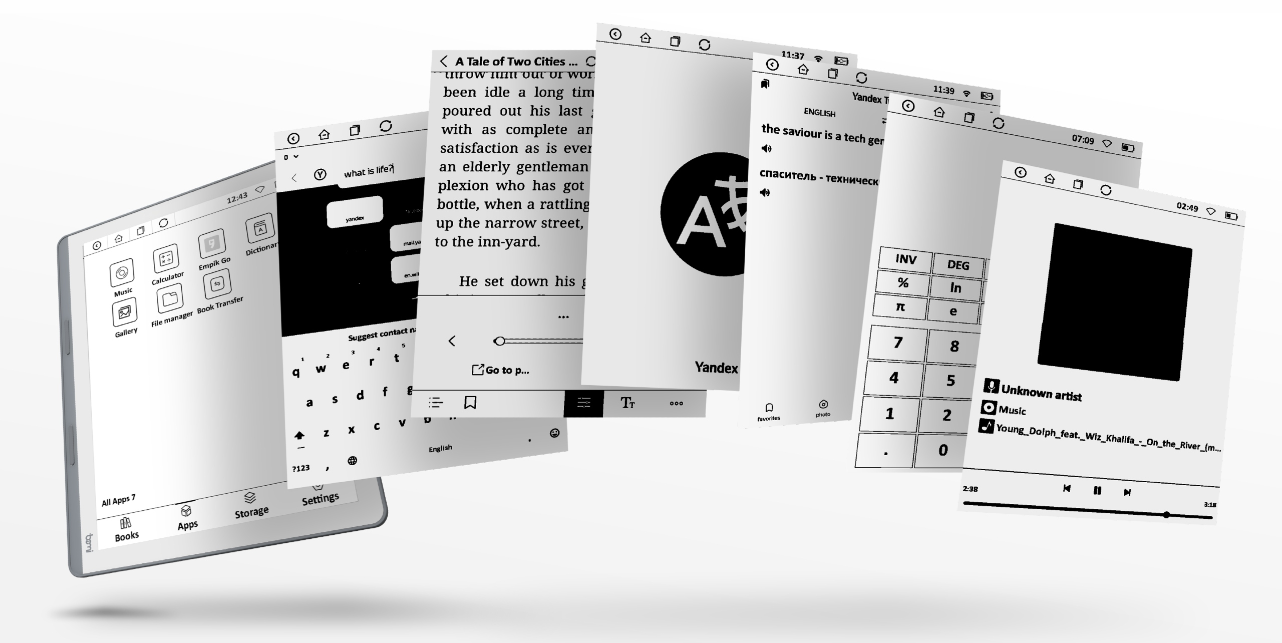 Czytnik Bemi Cognita Tab5, 5.76",16GB, wifi, android+30dni EmpikGo/czarny Obsługiwane formaty plików .azw .chm .doc .docx .epub .fb2 .html .mobi .pdf .rtf .txt