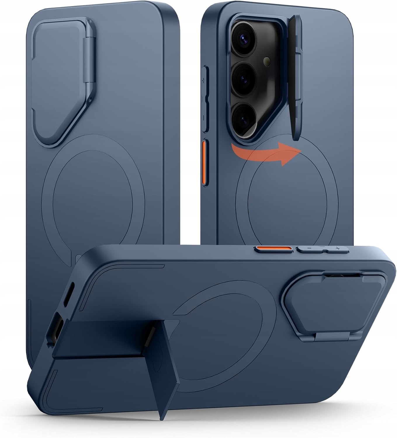 Samsung Galaxy S25 Pouzdro Ochrana fotoaparátu Magnetická opěrka Tmavě modrá