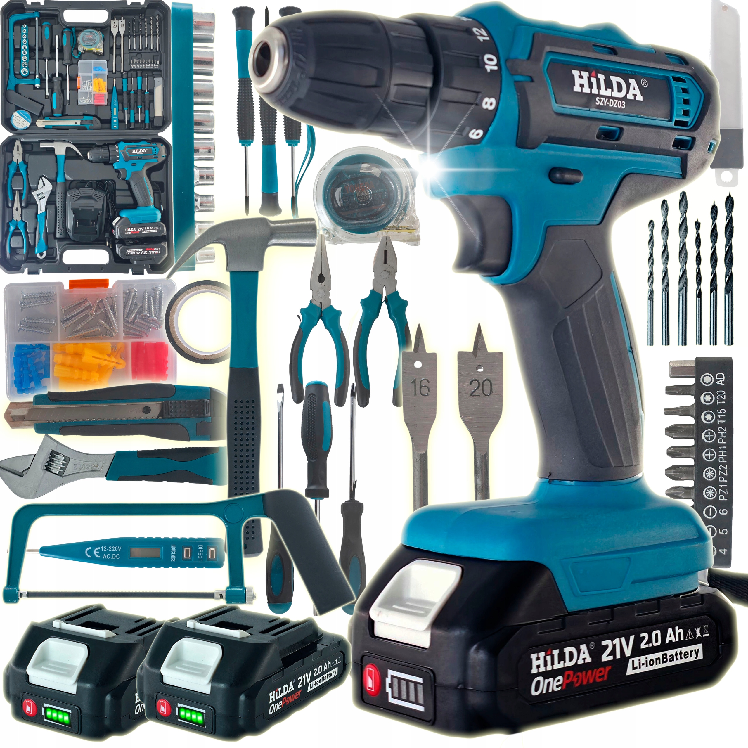 Wkrętarka Akumulatorowa Wiertarka 2 Ah 21V 2 X Aku Udarowa Hilda Bity