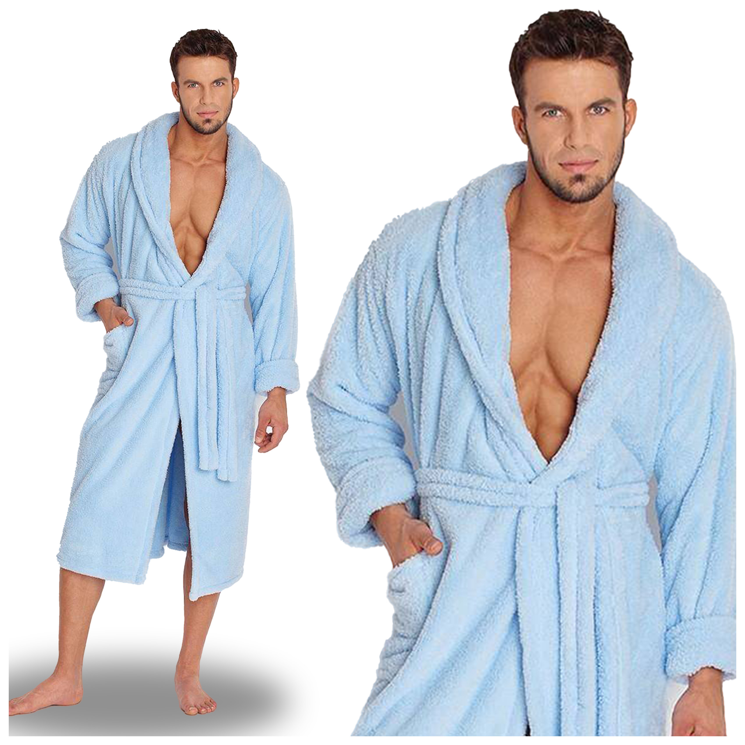 

Szlafrok męski z kieszeniami długi Ciepły Dkaren