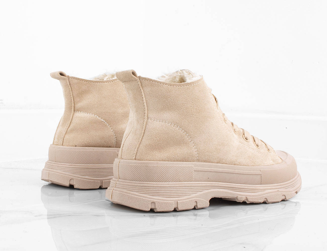 BEŻOWE WYSOKIE TRAMPKI OCIEPLANE 40 Wzór dominujący bez wzoru