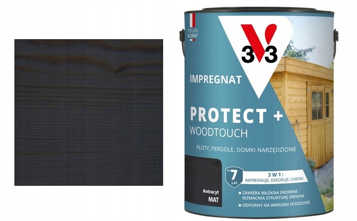 Impregnat Protect+ Woodtouch V33 płoty, pergole, domki Antracyt Mat 4,5L